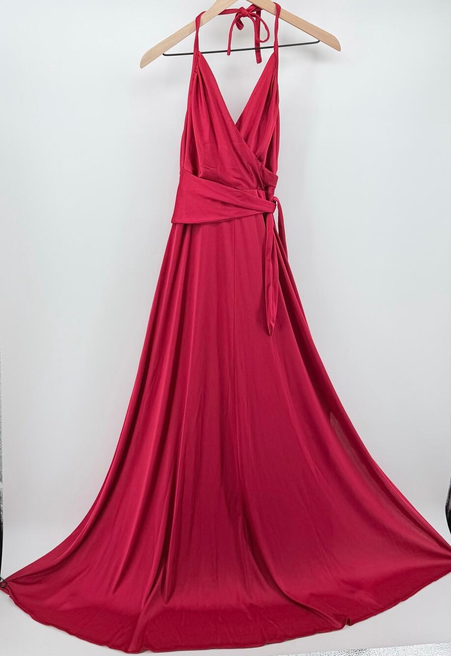 Vintage 70 s Red Halter Neck Maxi Gown XS Studio 54 Disco Glam Old Hollywood